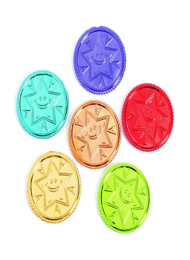 Fun Express Plastic Coins Reward Jar Tokens for Kids Classroom Behavior Management - Play Money for Teaching Student Rewards System | 144 Pieces in 6 Bright Colors for Positive Reinforcement - Image 1